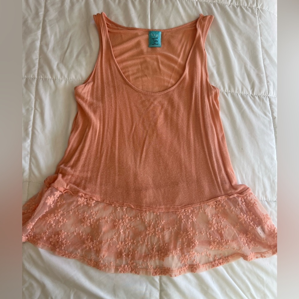h.i.p. Peach Lace Trim Tank Top